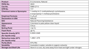 Limonene, D-limonene (FEMA-2633)
